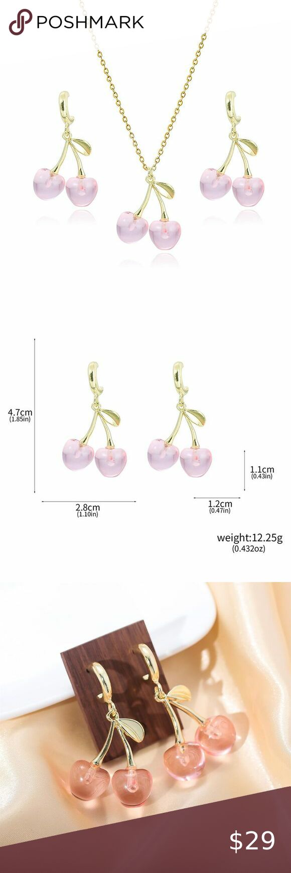 WCRAZYE Cherry Earrings Necklace Sets for Women Funny Charm 3D Red Cherry Earrin Couples Friends, Sweet Smile, Cherry Earrings, Cherry Fruit, Fruit Earrings, Necklace Sets, Red Cherry, Super White, 2024 Fashion