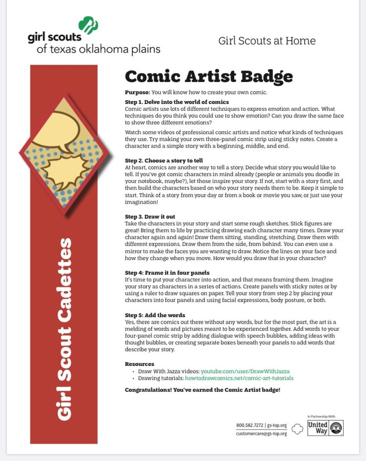 the back cover of an article about comic artist badge