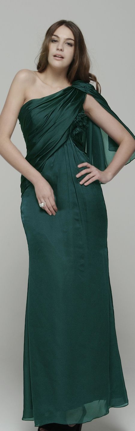 Dark green bridesmaid dresses trumpet one shoulder bridesmaid dress Green Pleated Bodice Evening Dress, Green Wedding Dress With Pleated Bodice, Green Sweep Train Dress For Formal Occasions, Bridesmaid Dress With Pleated Bodice And Draped Shape, Draped Dresses With Pleated Bodice For Bridesmaids, Formal Green Dress With Sweep Train, Green Formal Dress With Sweep Train, Green Gown With Ruched Bodice For Formal Occasions, Green Satin Dress With Pleated Bodice