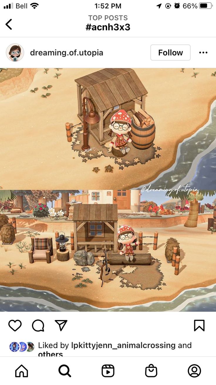 two pictures of people on the beach and one has a house with a pirate's hat