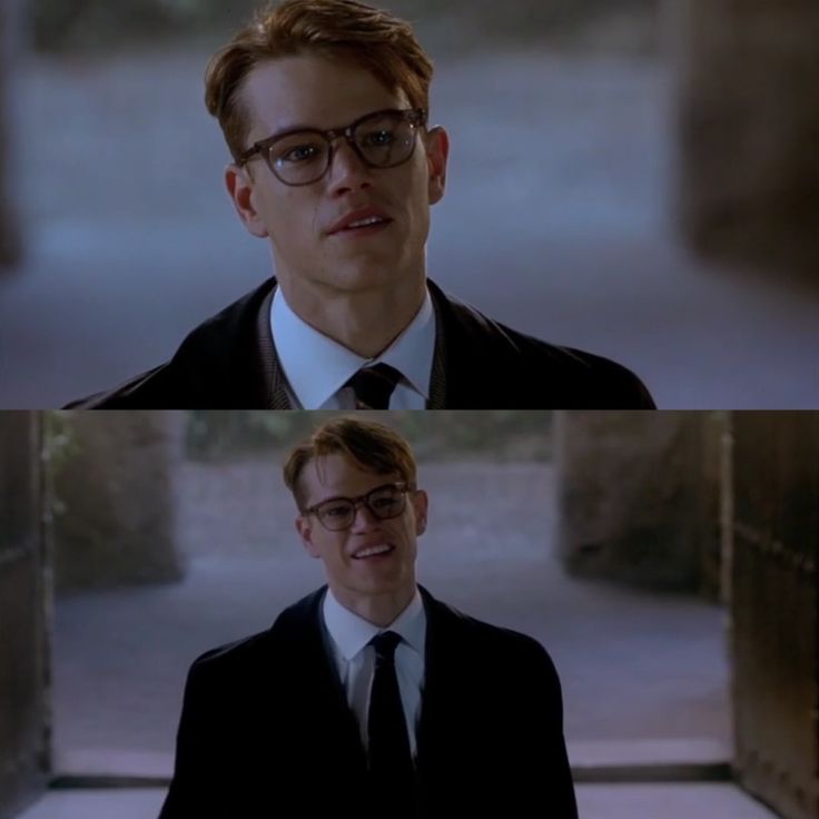 two pictures of a man in glasses and a suit