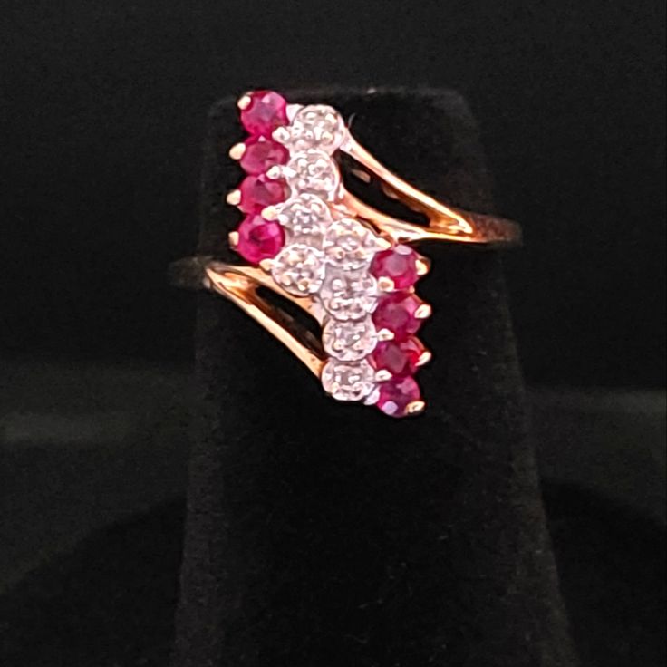 Vintage Ruby And Diamond Cluster Cocktail Ring. Stunning! Size 3 10k Yellow Gold 8 Rubies 8 Diamonds 2.36 Grams Total Weight Red Multi-stone Diamond Ring Fine Jewelry, Red Multi-stone Diamond Promise Ring, Fine Jewelry Red Multi-stone Diamond Ring, Red Multi-stone Jewelry, Red Multi-stone Diamond Ring Gift, Red Multi-stone Diamond Ring For Gift, Red Multi-stone Diamond Jewelry, Fine Jewelry Red Ruby Multi-stone Ring, Red Multi-stone Rings For Anniversary