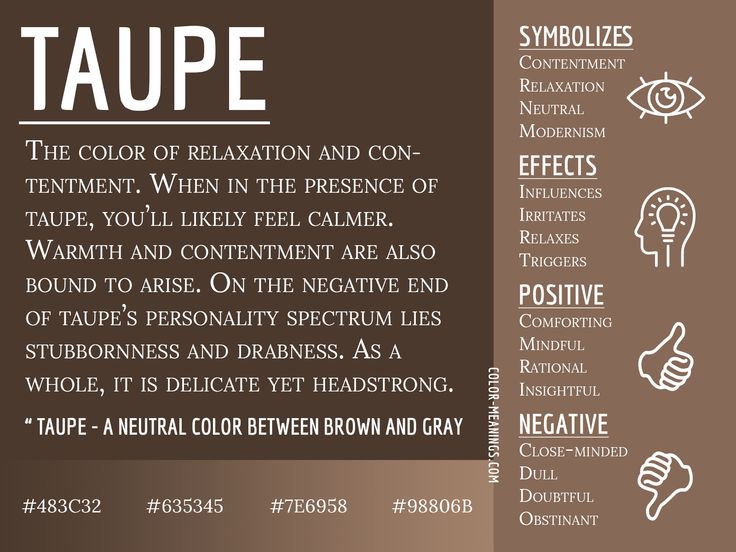 a brown and white poster with words describing the different types of taupe on it