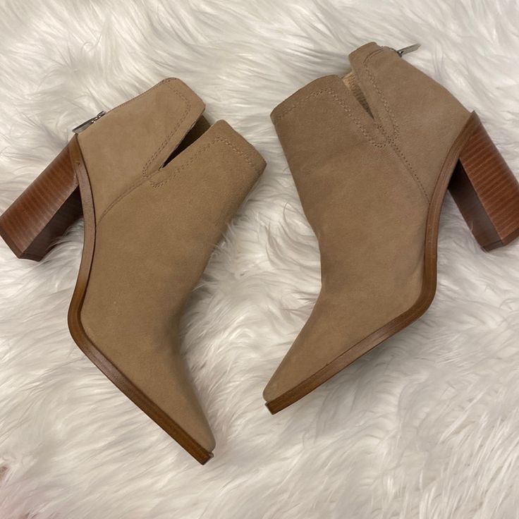 True To Size. See All Pics. Taupe Ankle-high Boots For Spring, Spring Taupe Ankle-high Boots, Fall Beige Heels Medium Width, Fall Medium Width Beige Heels, Fall Beige Booties With Stacked Heel, Beige Closed Toe Heels For Fall, Beige Medium Width Booties For Fall, Beige Block Heel Heels For Fall, Casual Beige Booties With Stacked Heel