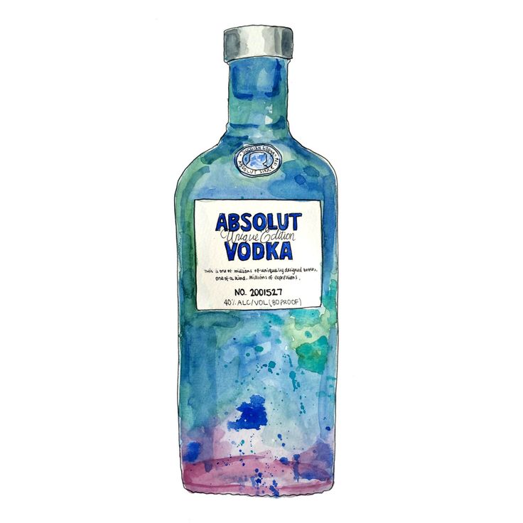 a bottle of absolut vodka with blue and green paint splattered on it