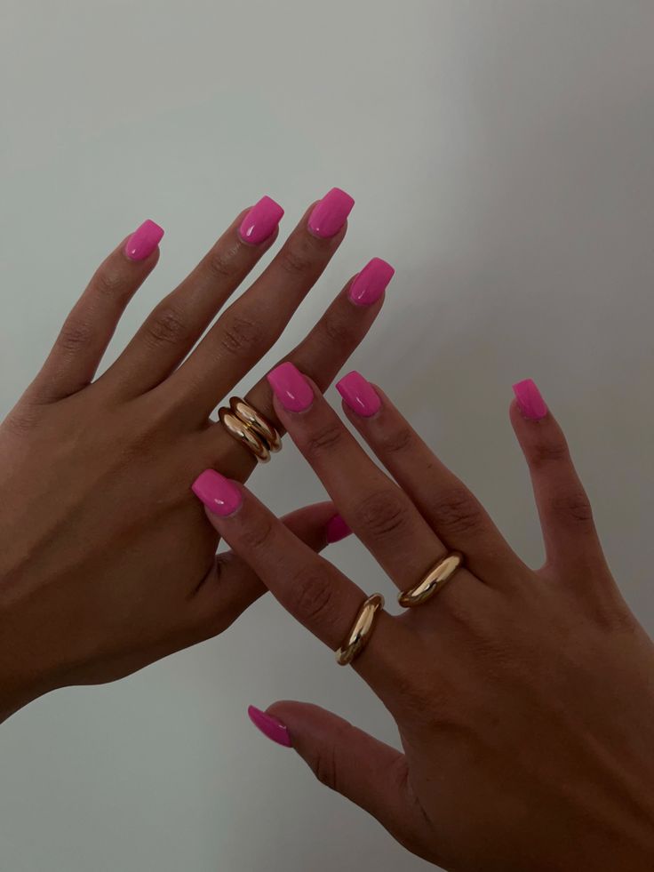 Hot pink acrylic nails Pink Nails Plain Simple, Summer Plain Acrylic Nails, Plain Hot Pink Acrylic Nails, Bright Pink Nails Square, Dark Pink Square Nails, Square Acrylic Nails Hot Pink, Acrylic Nails Ideas Solid Color, Bold Pink Nails, Hot Pink Nails With Design Square