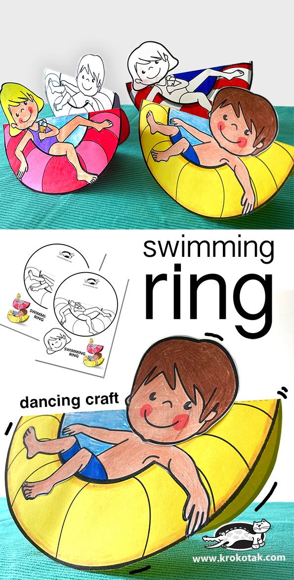 an image of children swimming on rafts with the words swimming ring written in black and white