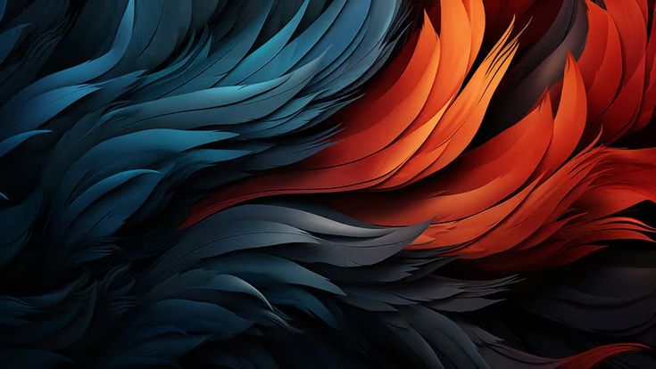 an abstract background with red, blue and black feathers