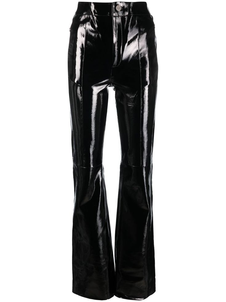 black lambskin/stretch-cotton stretch-design high-waisted skinny cut Vinyl Pants, Versace Outfit, Ski Wear, Bottoms Pants, Stretch Cotton, Denim Dress, All Fashion, Jacket Dress, Black Cat