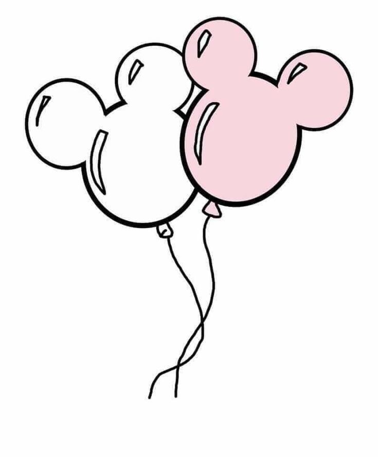 a pink and white mickey mouse balloon floating in the air with its nose sticking out