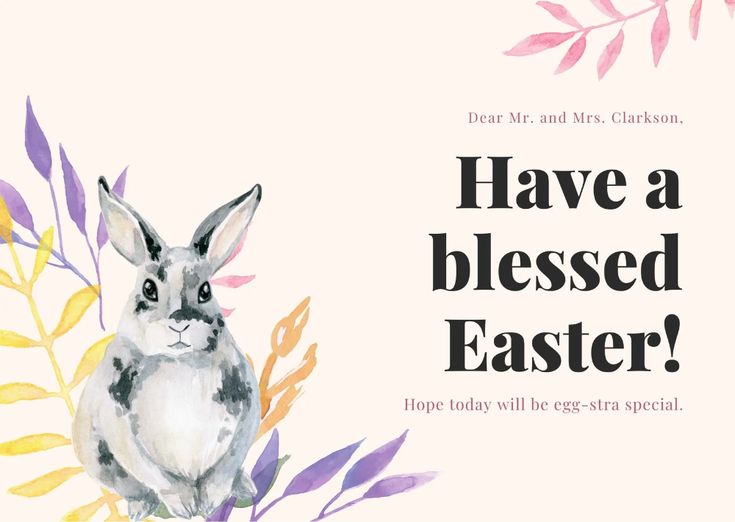 an easter card with a watercolor bunny sitting on top of some flowers and leaves