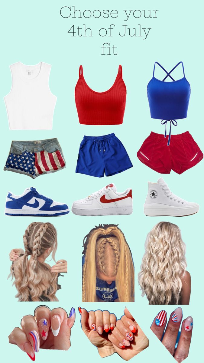 Outfit And Hair Ideas, Fourth Of July Hairstyles, July Hairstyles, Cute Colorful Outfits, Fourth Of July Outfits, Preppy Lululemon, Preppy Chic Outfits, Patriotic Bracelet, Cute Travel Outfits