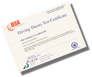 a certificate for driving theory test