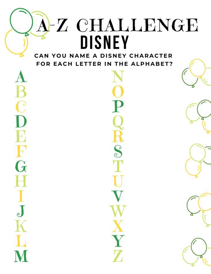 the disney character alphabet is shown in green and yellow