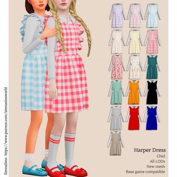 Harper Child Dress | Patreon Sims World, Sims 4 Cottage, Sims 4 Cc Kids Clothing, Child Dress, Sims 4 Children, Sims Four, Sims 4 Cc Packs, Sims 4 Cc Furniture, Ts4 Cc