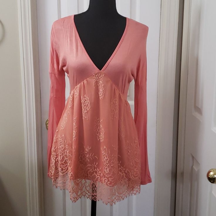 New With Tags Photos Also Serves As Item Description. Rue21 Peach V-Neck Blouse Has Crochet Lace Size: M Fabric: 60% Cotton 40% Polyester Approximate Measurements Are: Length: 26" Sleeves: 29.5" Waist: 28" Tag Photo, V Neck Blouse, Rue21, Lace Blouse, Crochet Lace, Top Blouse, Womens Tops, V Neck, Tags