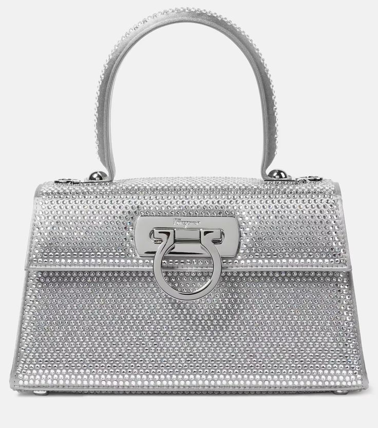 Iconic crystal-embellished tote bag in silver - Ferragamo | Mytheresa Ferragamo Bag, Suede Tote Bag, Bridal Bag, Womens Designer Bags, Suede Tote, Denim Tote Bags, Raffia Bag, Leather Bucket Bag, Leather Messenger Bag