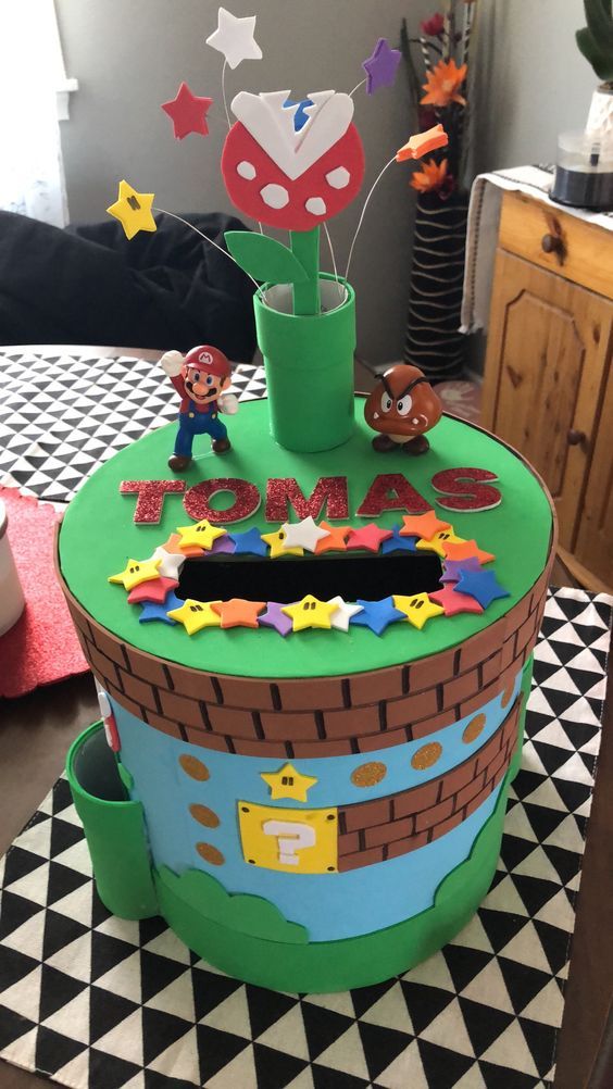 a cake made to look like a super mario bros tower