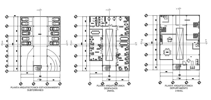 the floor plan for an office building with three floors and four different areas in it