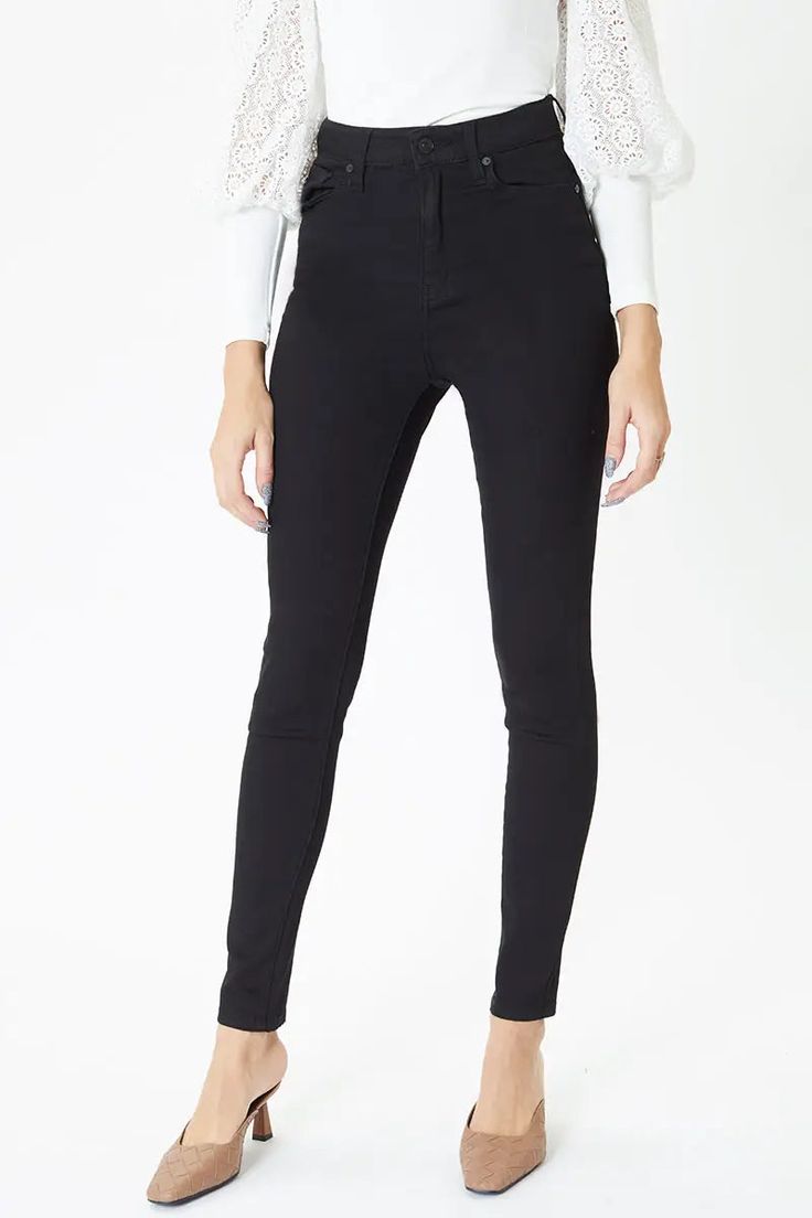 PARIS HIGH RISE SUPER SKINNY JEANS - BLACK-kan can-Jayden P Boutique Black Straight Leg Elastane Leggings, High-rise High-stretch Jeans, Tight Black Straight Leg Jeans, High Waist High Stretch Elastane Jeans, High Rise High Stretch Elastane Jeans, High Stretch High Rise Elastane Jeans, Tight High Waist Elastane Jeans, Black Elastane Jeans For Fall, Black Straight Leg Jeggings