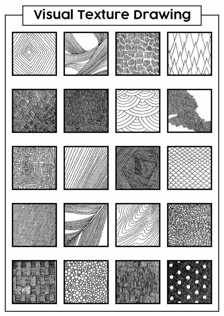 the visual texture drawing worksheet is shown in black and white, with different patterns