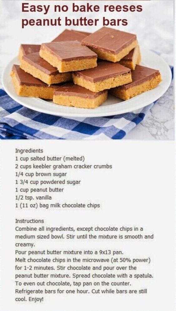 a recipe for peanut butter bars on a plate