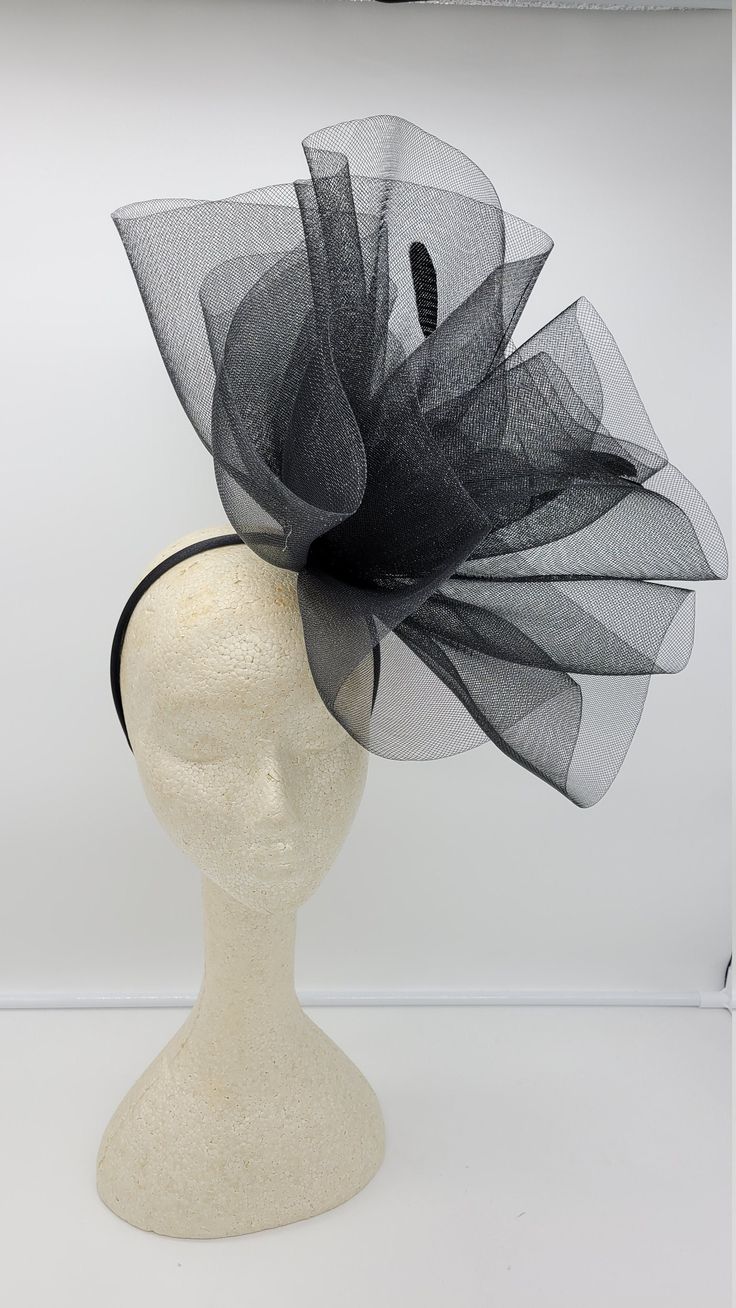 Large beautiful black crinoline Fascinator. style for all occasions - Bridesmaids Hat Kentucky Derby Cocktail Party,Tea Party, Guest, Easter and so on. - Ready to ship - Fast Shipping - Free Shipping - Group discount available - Customize by adding different color flowers and or feathers Check my store for for styles and colors. Hatsandpearls.etsy.com Find more at my website for more styles: www.hatsandpearls.com Reach out to me if you can't find what you are looking for. I can make cake custom Black Fascinator Wedding Guest, Black Fitted Fascinator For Party, Fitted Black Fascinator For Party, Fitted Black Fascinator For Evening, Black Fitted Fascinator For Evening, Black Fitted Headband For Wedding, Fitted Evening Fascinator Headband, Fitted Evening Headband Fascinator, Evening Fitted Headband Fascinator