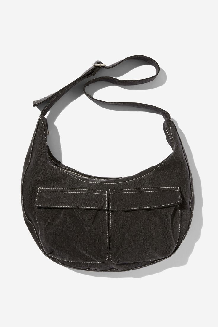 CAMERON CRESCENT CROSS BODY BAG Trendy Hobo Bag With Pockets For On-the-go, Casual Black Hobo Bag With Pockets, Black Hobo Bag With Pockets For Daily Use, Casual Bags With Flat Pocket For On-the-go, Black Canvas Shoulder Bag With Pockets, Trendy Hobo Bag With Pockets For Everyday Use, Casual Hobo Shoulder Bag With Pockets, On-the-go Hobo Bag With Pockets, Everyday Black Hobo Bag With Pockets