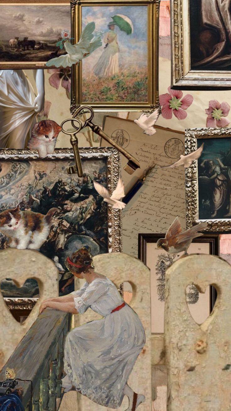 a collage of paintings, pictures and other items with the word love spelled out