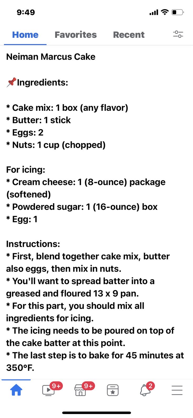 an iphone screen showing the instructions for making cake