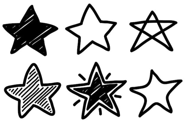 four different stars drawn in black and white