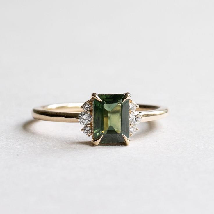 14K Green Sapphire Ring, 1 Carat Emerald Cut Engagement Ring, Yellow Gold Ring, Rose and Choc - Etsy Elegant Green Gemstones In 14k Gold, Green Emerald Cut Diamond Gemstones, Green Sapphire Rings With Prong Setting, Green Diamond Ring With Center Stone For Proposal, Green 14k Gold Ring With Accent Stones, 14k Gold Green Rings With Accent Stones, Green 14k Gold Rings With Accent Stones, Classic Green Tourmaline Jewelry, Green Diamond Ring With 14k Gold Prong Setting