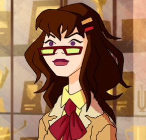 a cartoon girl with glasses and a tie