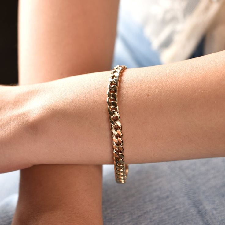 This curb chain bracelet is 14k Solid GOLD ( not filled or plated). Curb gold chain bracelet is a stunning gold links chain bracelet. This beautiful, timeless bracelet makes the most wonderful gift. #VivaRing #ChainBracelet #custombracelet #Goldchainbracelet #customjewelry #birthdaygiftromantic #giftforher #curbchain #curbchainbracelet #goldjewelry #womanchain #womanbracelet #lovegifts #romanticgifts #giftsforbestfriend #birthdaygift #bridesmaidsgift Gold Curb Chain Bracelets For Everyday, Everyday Gold Bracelets With Curb Chain, Gold Cuban Link Jubilee Bracelet, Gold Curb Chain Bracelet For Everyday, Gold-tone Curb Chain Bracelets Gold Plated, Gold-tone Curb Chain Bracelets Gold-plated, Everyday Gold Curb Chain Bracelet, Gold-tone Curb Chain Bracelet Gold-plated, Gold-tone Curb Chain Bracelet, Gold Plated