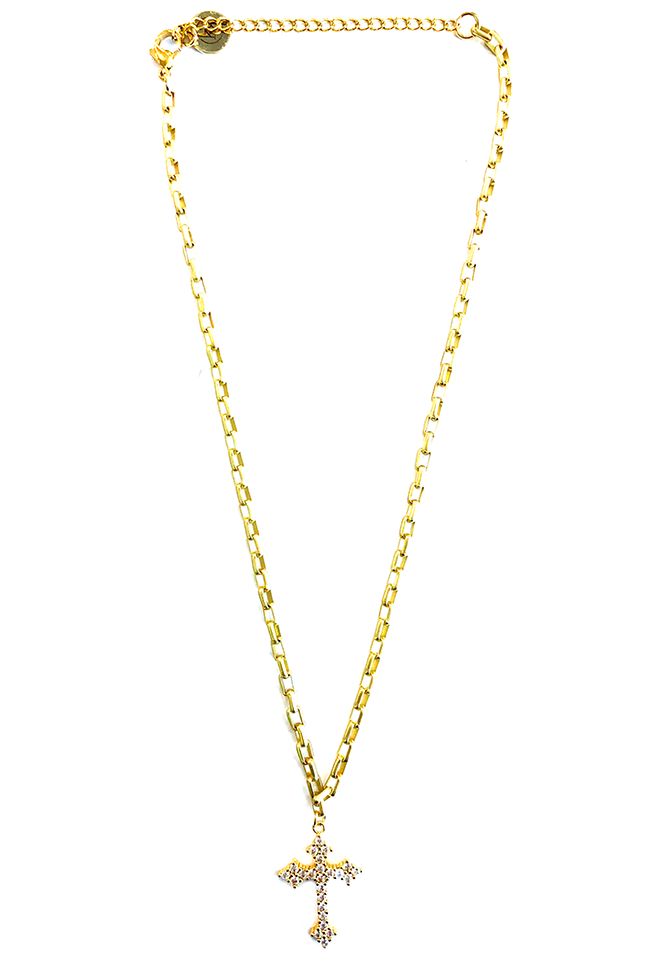 14” chain cross crystal necklace with 3” extender Cross Pendant Necklace With Cable Chain As Gift, Elegant Pendant Cross Necklace With Adjustable Chain, Elegant Cross Chain Necklace With Adjustable Chain, Gold Chain Necklace With Cross Pendant For Gift, Gift Cross Necklace With Cable Chain, Gold Cross Pendant Cable Chain Jewelry, Gold Cross Pendant Jewelry With Cable Chain, Gold Necklaces With Cross Pendant And Cable Chain, Gold Cross Pendant Necklace On Cable Chain