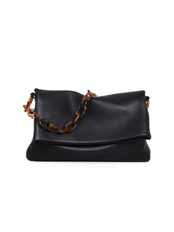 Acrylic Chain Black Envelope Bag - Slowliving Lifestyle Trendy Leather Clutch Baguette Bag, Black Baguette Bag With Chain Strap, Black Soft Leather Flap Bag With Top Handle, Black Soft Leather Top Handle Flap Bag, Modern Satchel With Chain Strap, Black Top Handle Flap Bag In Soft Leather, Modern Tote Satchel With Chain Strap, Modern Satchel With Chain Strap Tote, Modern Office Flap Bag With Chain Strap