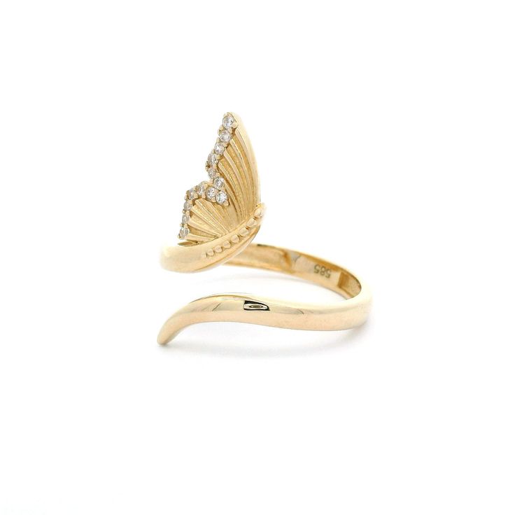 Transform into a graceful butterfly with our Butterfly Open Ring. Adorned with dazzling cubic zirconia stones, this wrap ring adds a touch of elegance to any outfit. Made with high-quality 14k yellow gold, it's the perfect accessory for any occasion. Fly away with style and sophistication! Metal: 14k GoldStone: Cubic ZirconiaType: RingSize: 7.5 Luxury Diamond Butterfly Ring, Elegant Butterfly Ring With Diamond Accents, Elegant Butterfly-shaped Rings With Diamond Accents, Elegant Cubic Zirconia Butterfly Ring, Luxury Diamond Butterfly Ring In Yellow Gold, Luxury Yellow Gold Diamond Butterfly Ring, Fine Jewelry Diamond Butterfly Open Ring, Fine Jewelry Diamond Butterfly Ring With Open Design, Elegant Yellow Gold Butterfly Ring With Cubic Zirconia