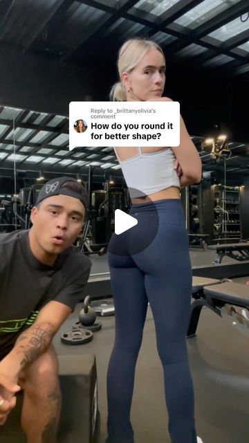 a man and woman standing in front of a gym machine with the caption, how do you round it for better shape?