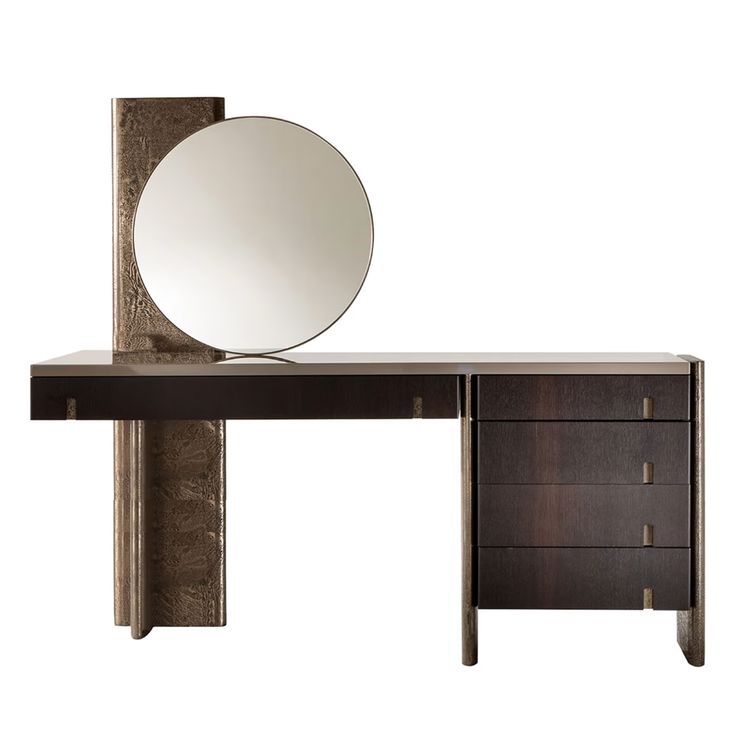 a dressing table with a mirror on it