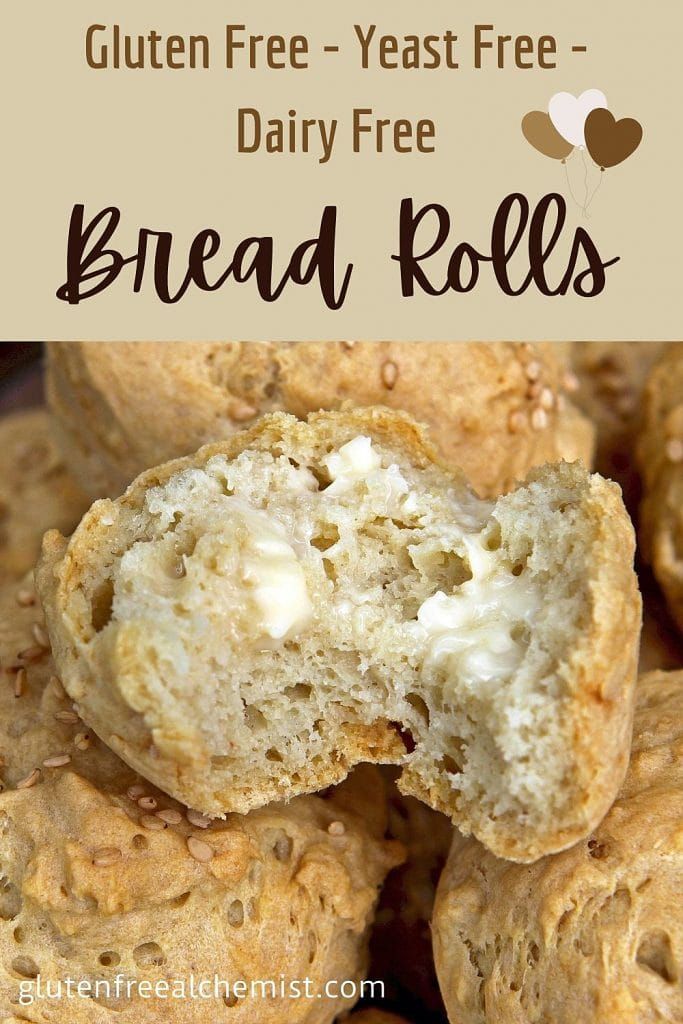 gluten free yeast bread rolls with text overlay