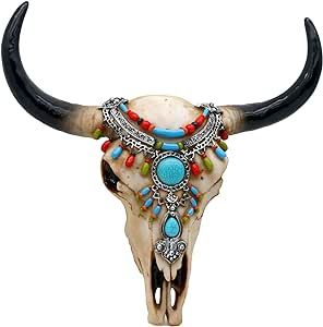 an animal skull with colorful beads and necklaces on it's head