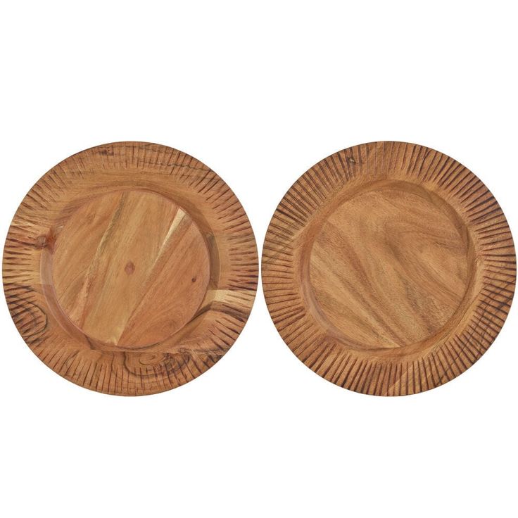 two wooden plates sitting on top of each other