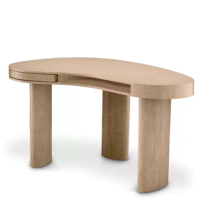 an oval shaped table with two drawers on each side