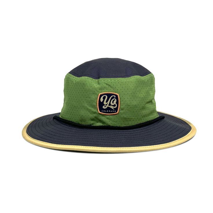 a green and black hat with the number forty on it