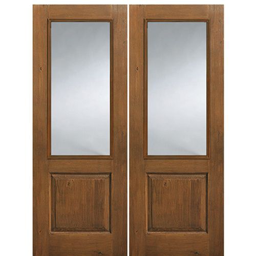 2/3 Lite Fiberglass Double Entry Door with Privacy or Clear Glass and Knotty Alder Wood Grain Exterior Doors With Glass Panels, Fiberglass Double Entry Doors, Double Entry Door, Farmhouse Craftsman, Rustic Mediterranean, Entry Doors With Glass, Exterior Doors With Glass, Double Entry, Double Entry Doors