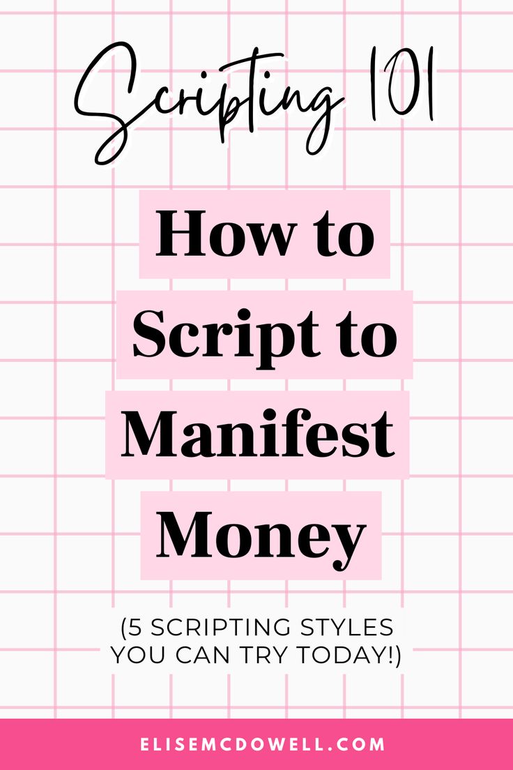 a pink background with the words how to script to manifit money on it