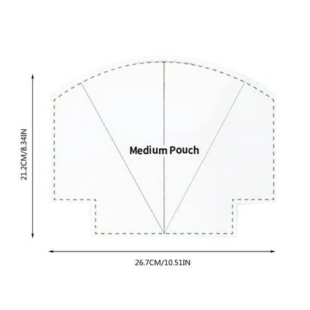 the width of a medium sized pouch is shown with measurements for each item in it