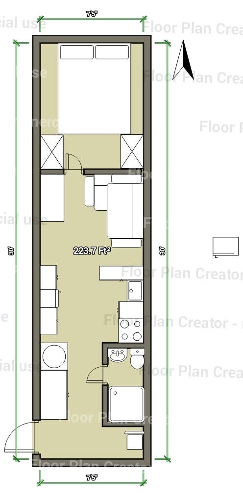 the floor plan for a small apartment with one bedroom and an attached living room area