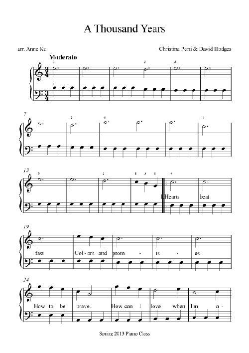 the sheet music for a thousand years