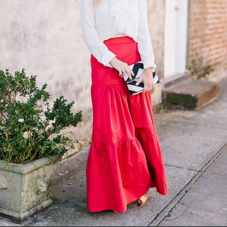 Cutest Red Maxi Skirt! Red Gathered Skirt For Spring, Red Fitted Skirt For Day Out, Red Ruffled Maxi Skirt For Spring, Elegant Red Skirt For Day Out, Red Flared Skirt For Spring Season, Red Long Skirt For Spring, Red Flared Skirt For Spring, Elegant Red Maxi Skirt For Spring, Red Long Skirt For Day Out